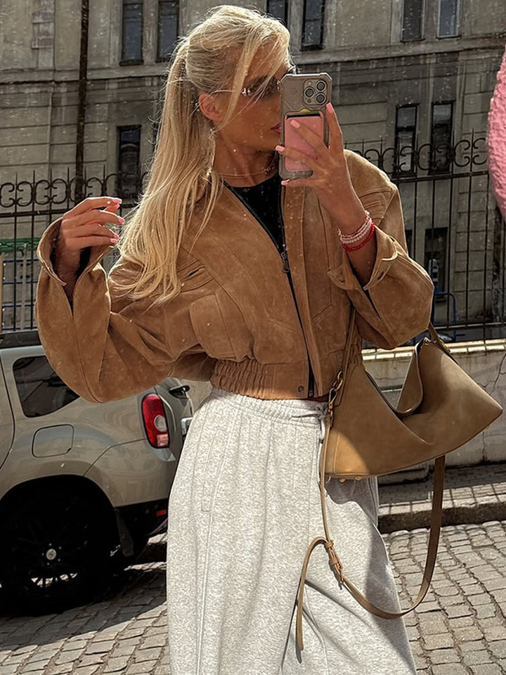 Damer cropped mockajacka med breda ärmar och praktiska fickor Mirla-Eva Jonsson