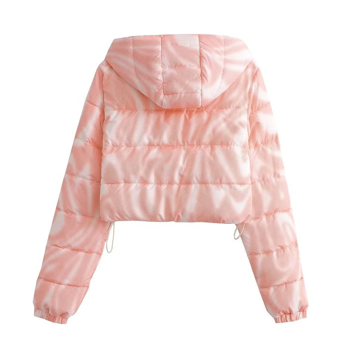 Damer cropped övergångsjacka med modern geometrisk tryck och praktiska fickor Mirla-Eva Jonsson
