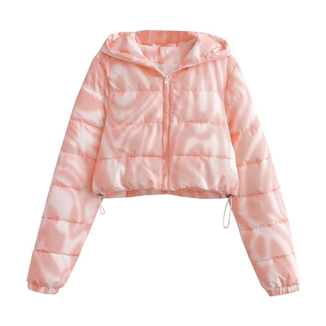Damer cropped övergångsjacka med modern geometrisk tryck och praktiska fickor Mirla-Eva Jonsson