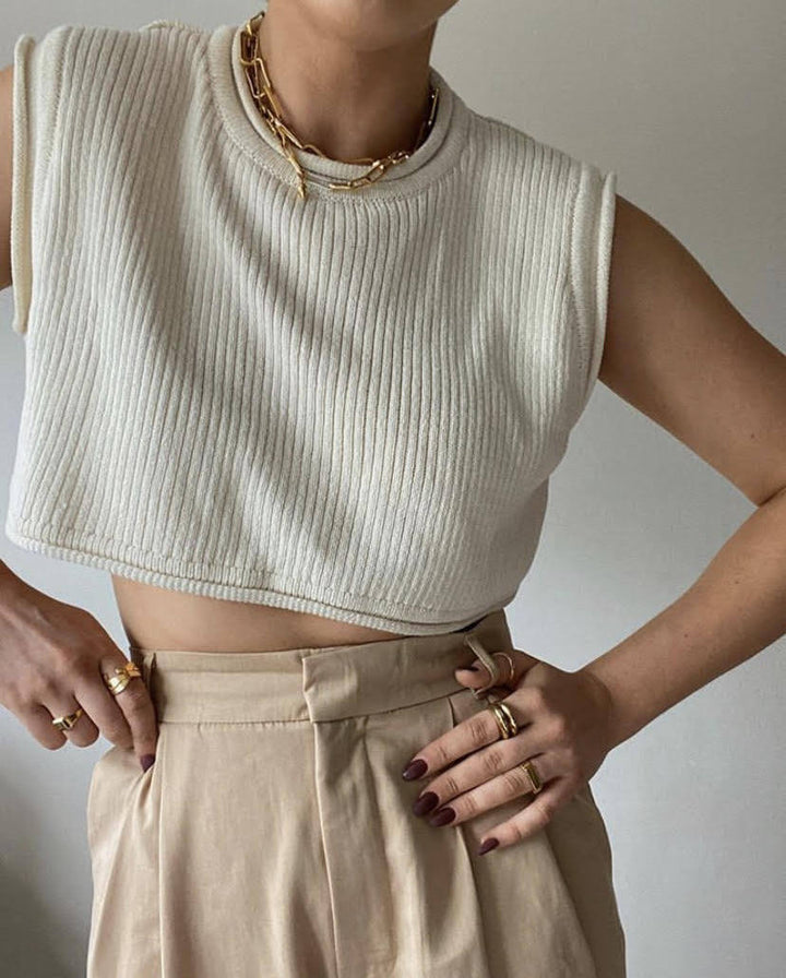 Damer cropped ribbad topp med avslappnad look Mirla-Eva Jonsson