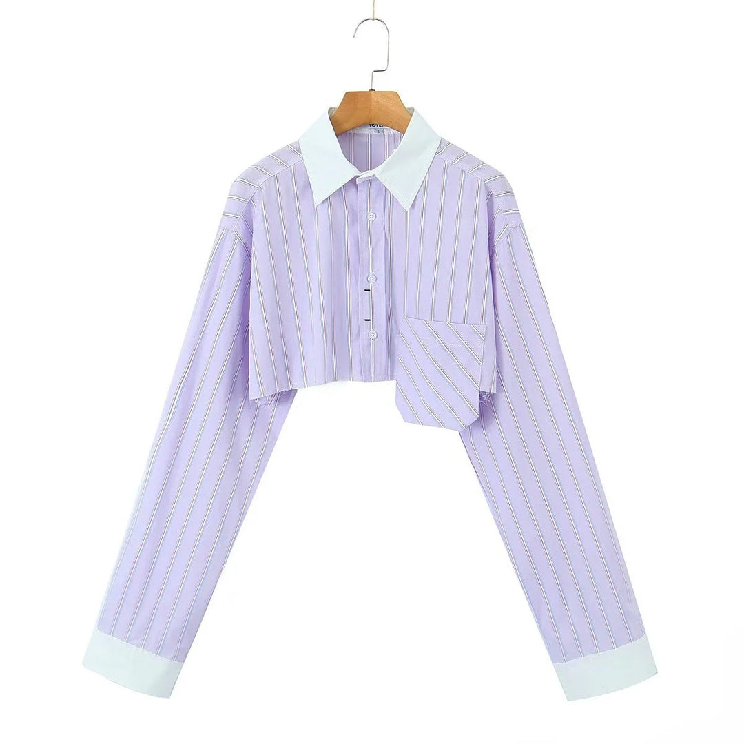 Damer cropped skjortblus med modernt randmönster Mirla-Eva Jonsson