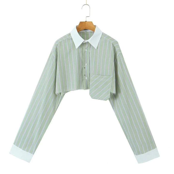 Damer cropped skjortblus med modernt randmönster Mirla-Eva Jonsson