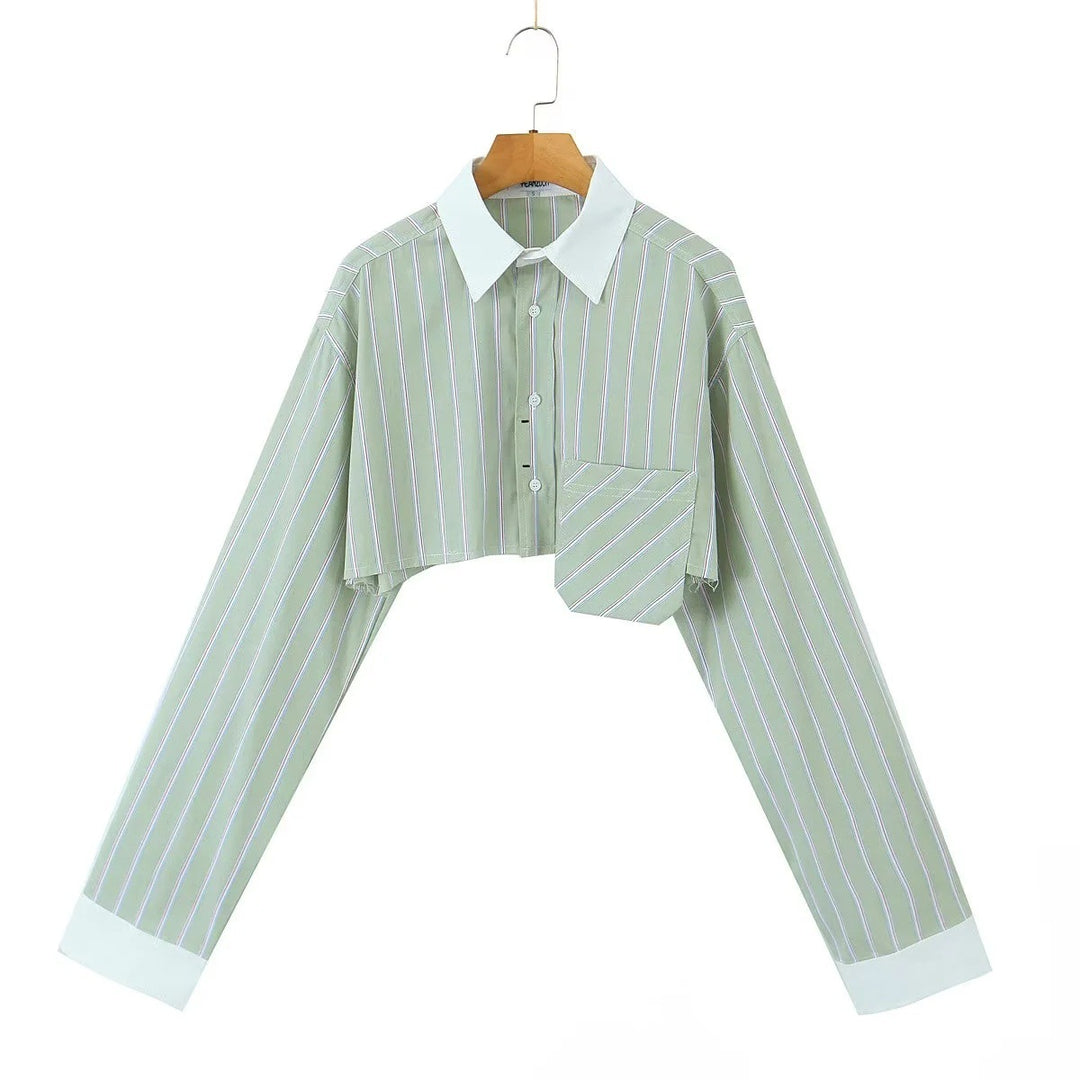 Damer cropped skjortblus med modernt randmönster Mirla-Eva Jonsson