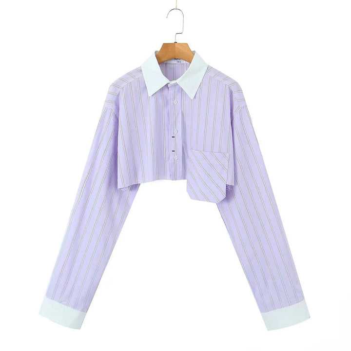 Damer cropped skjortblus med modernt randmönster Mirla-Eva Jonsson