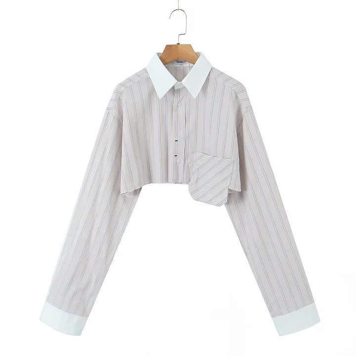 Damer cropped skjortblus med modernt randmönster Mirla-Eva Jonsson