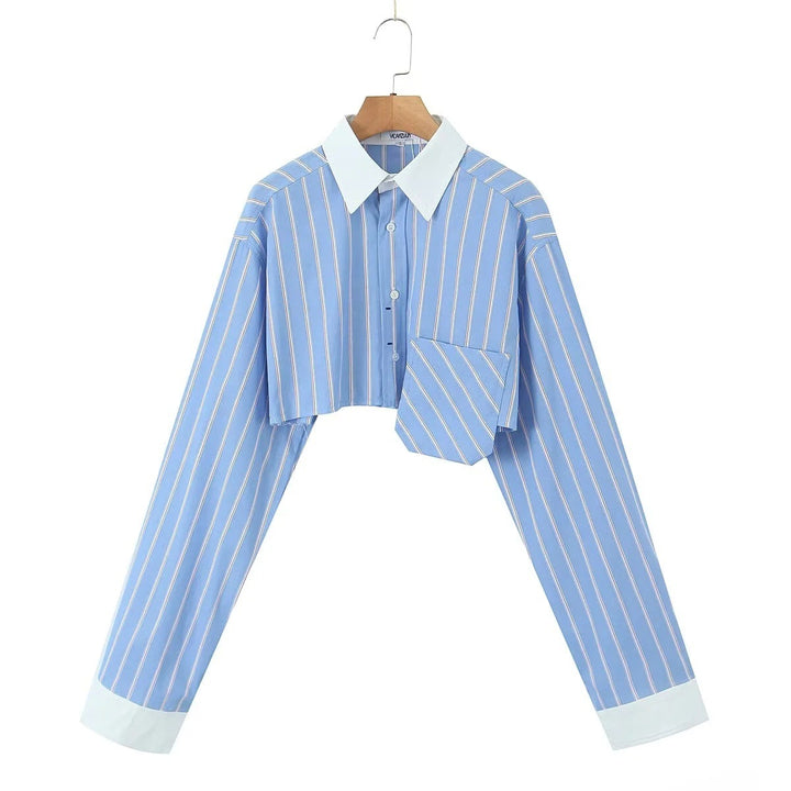 Damer cropped skjortblus med modernt randmönster Mirla-Eva Jonsson