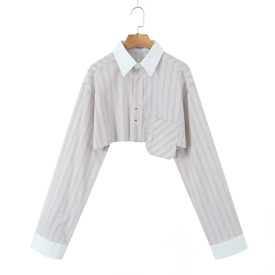 Damer cropped skjortblus med modernt randmönster Mirla-Eva Jonsson
