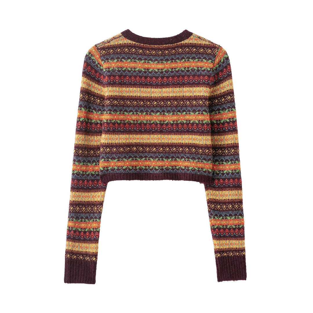 Damer cropped stickad jacka med färggmönster Mirla-Eva Jonsson