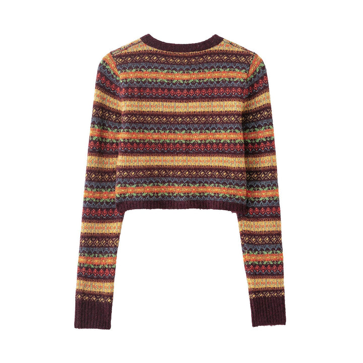 Damer cropped stickad jacka med färggmönster Mirla-Eva Jonsson
