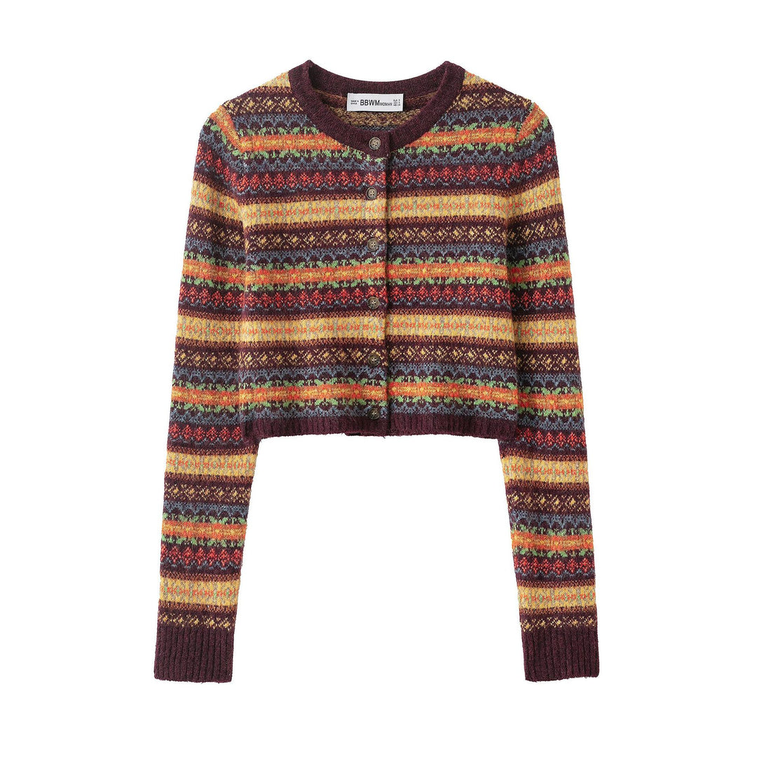 Damer cropped stickad jacka med färggmönster Mirla-Eva Jonsson