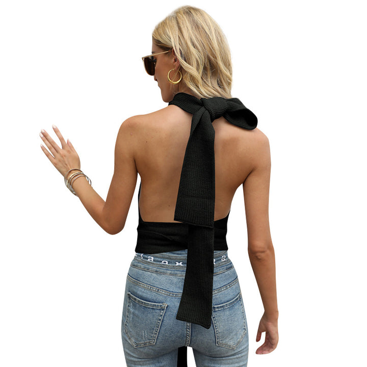 Damer cropped stickad topp med elegant knytbälte Eva Jonsson-Eva Jonsson