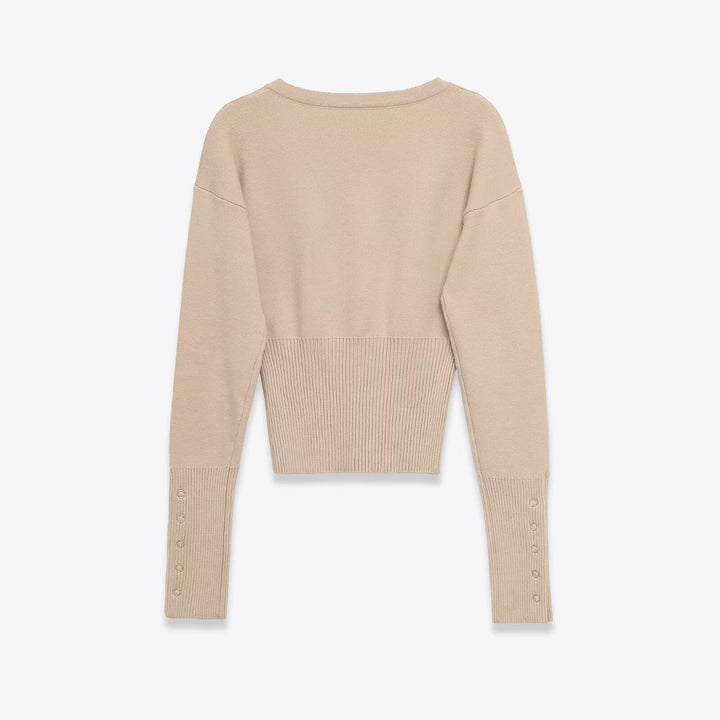 Damer cropped stickad tröja med knapprad och långa ärmar Mirla-Eva Jonsson