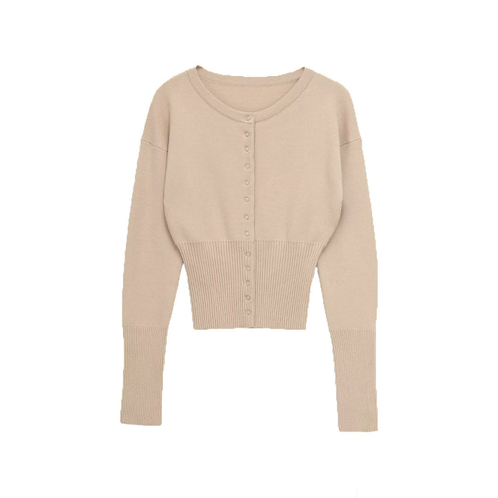 Damer cropped stickad tröja med knapprad och långa ärmar Mirla-Eva Jonsson