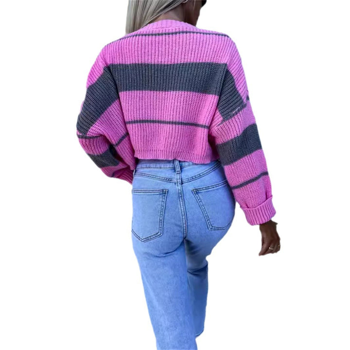 Damer cropped stickad tröja med modiga blockränder Eva Jonsson-Eva Jonsson