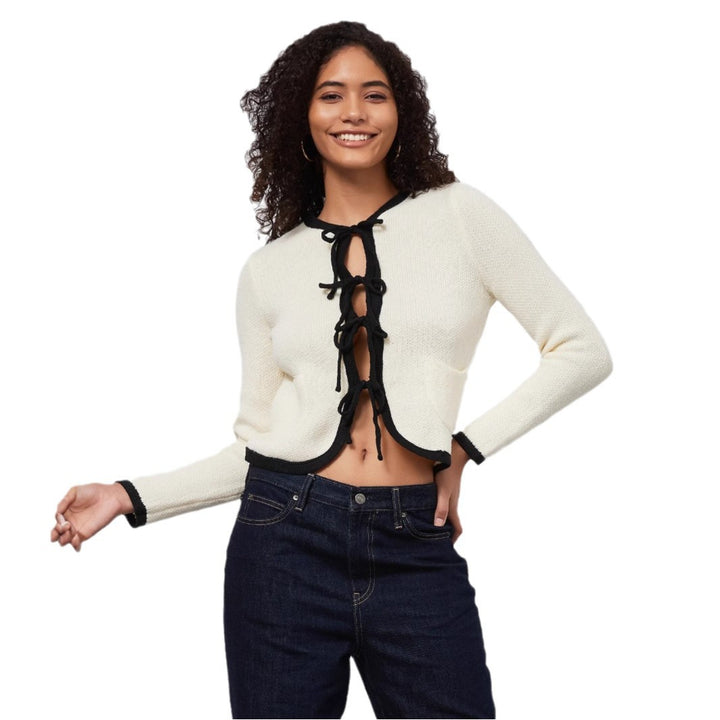 Damer cropped stickjacka med kontrasterande bindband Mirla-Eva Jonsson