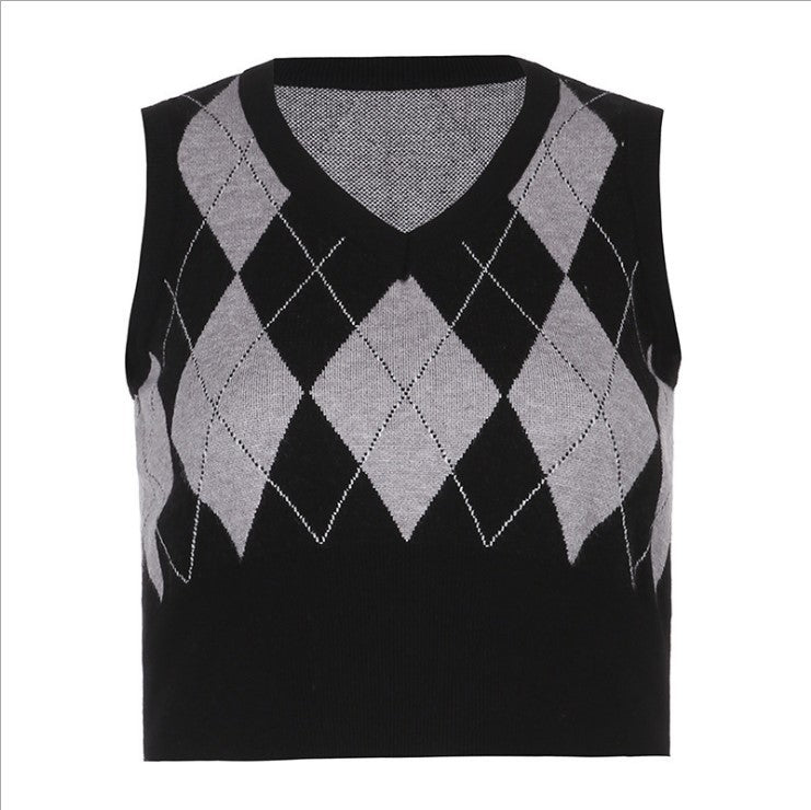 Damer cropped sticktop med modernt rutmönster Mirla-Eva Jonsson