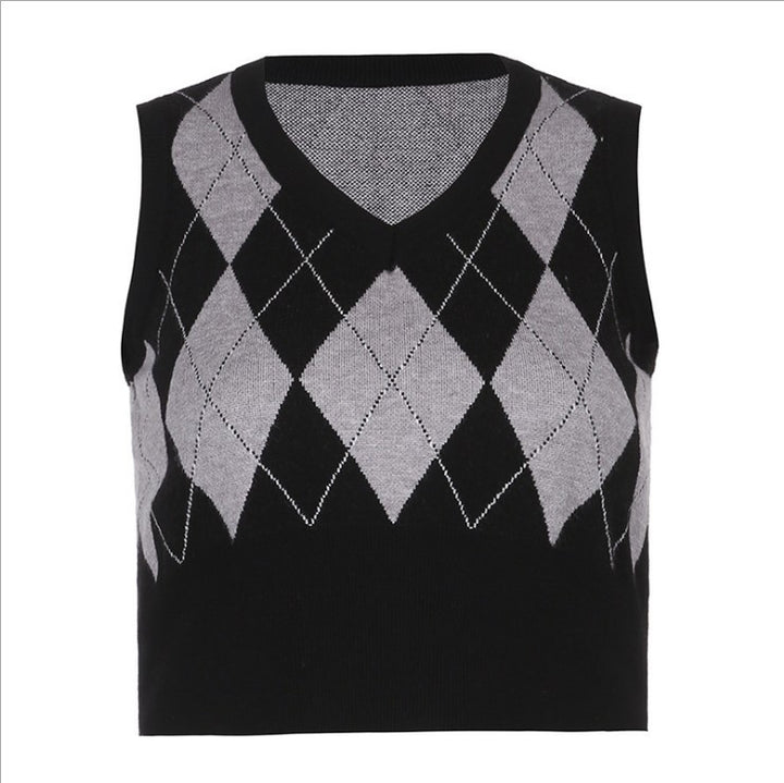 Damer cropped sticktop med modernt rutmönster Mirla-Eva Jonsson