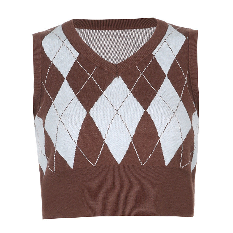 Damer cropped sticktop med modernt rutmönster Mirla-Eva Jonsson