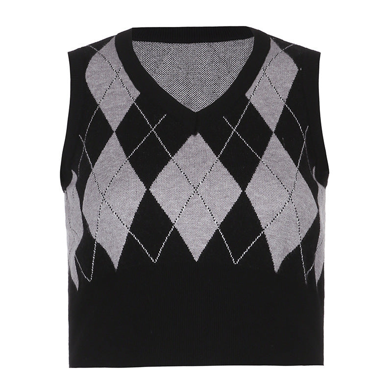 Damer cropped sticktop med modernt rutmönster Mirla-Eva Jonsson