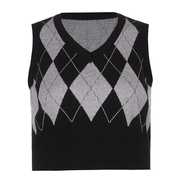 Damer cropped sticktop med modernt rutmönster Mirla-Eva Jonsson
