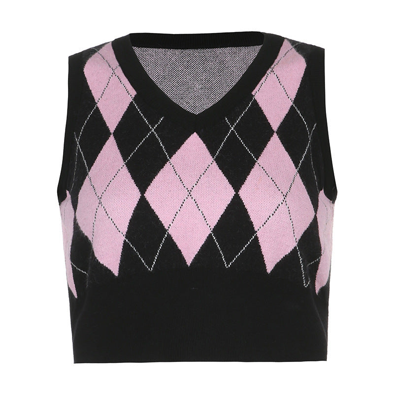 Damer cropped sticktop med modernt rutmönster Mirla-Eva Jonsson