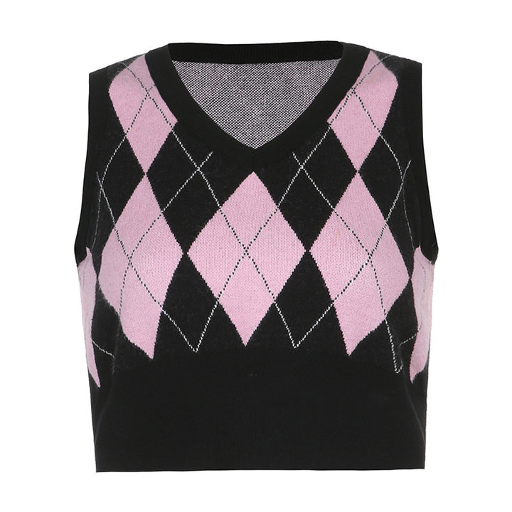 Damer cropped sticktop med modernt rutmönster Mirla-Eva Jonsson