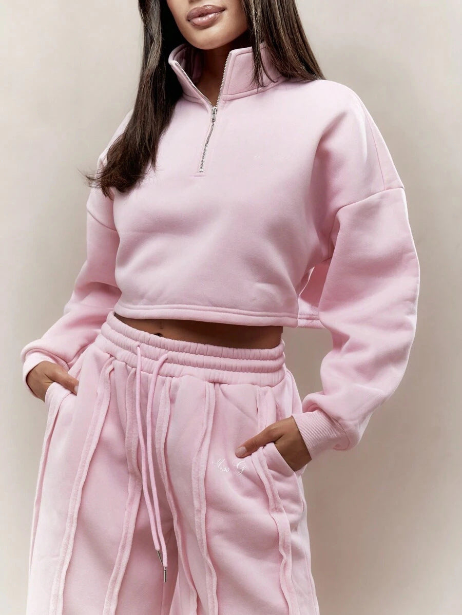 Damer cropped sweatshirt med trendig dragkedja och bekväm midja Mirla-Eva Jonsson
