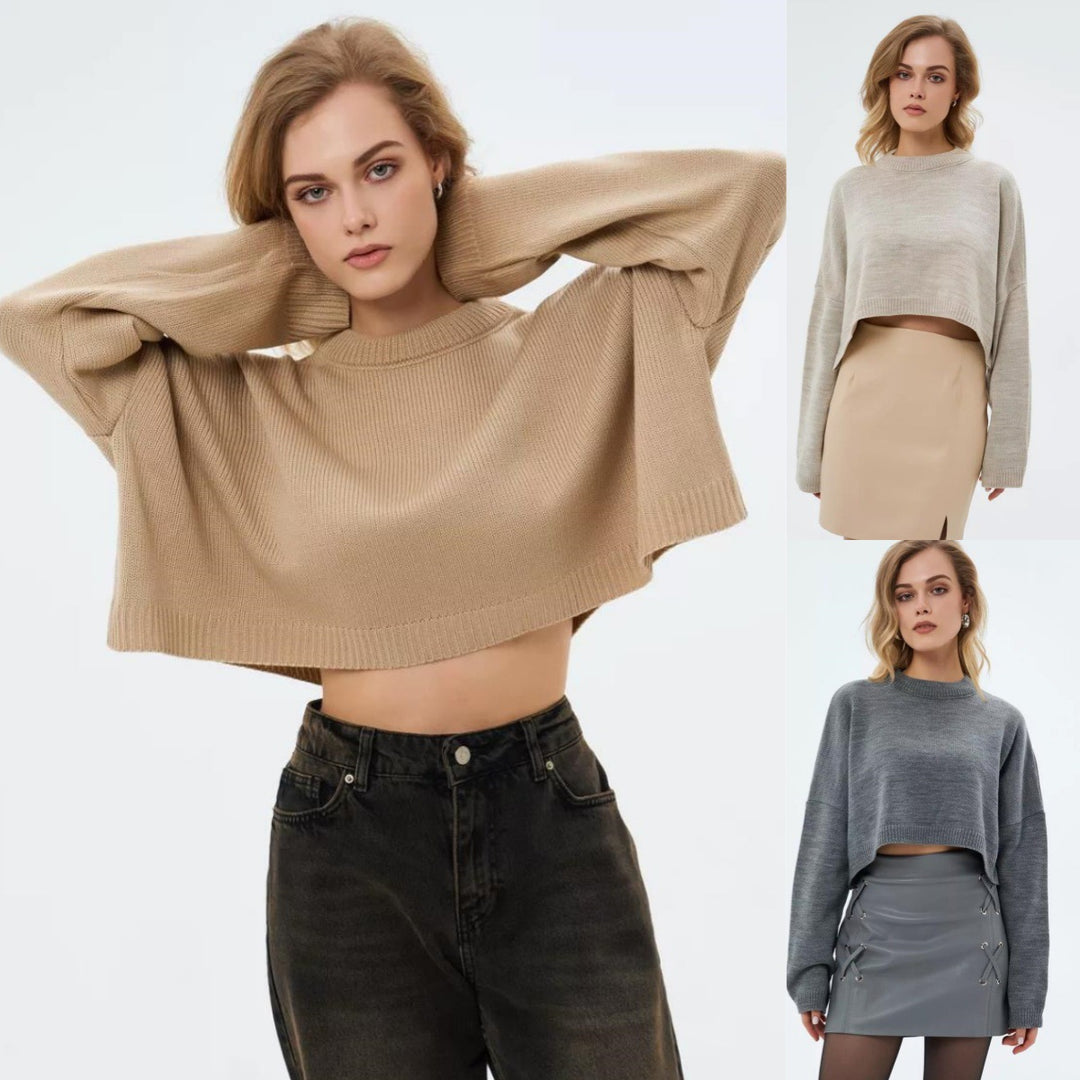 Damer cropped tröja i avslappnad oversized-stil med vida ärmar och strukturerad design Mirla-Eva Jonsson