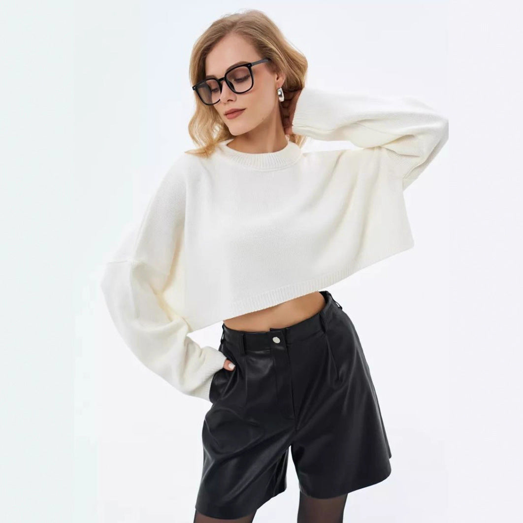 Damer cropped tröja i avslappnad oversized-stil med vida ärmar och strukturerad design Mirla-Eva Jonsson