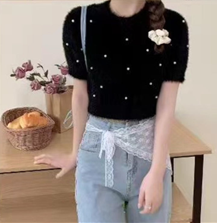 Damer cropped tröja med fina pärlor Mirla-Eva Jonsson