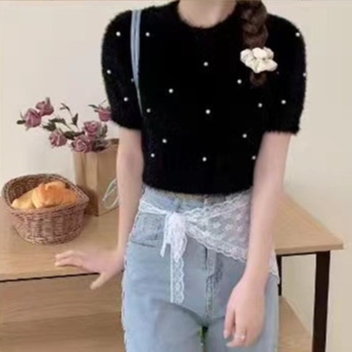 Damer cropped tröja med fina pärlor Mirla-Eva Jonsson