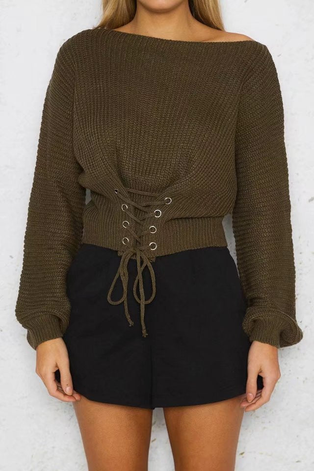 Damer cropped tröja med snörning och vid skärning Mirla-Eva Jonsson