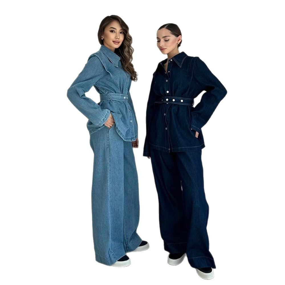 Damer denim jumpsuit med elegant bälte och vida ben Mirla-Eva Jonsson