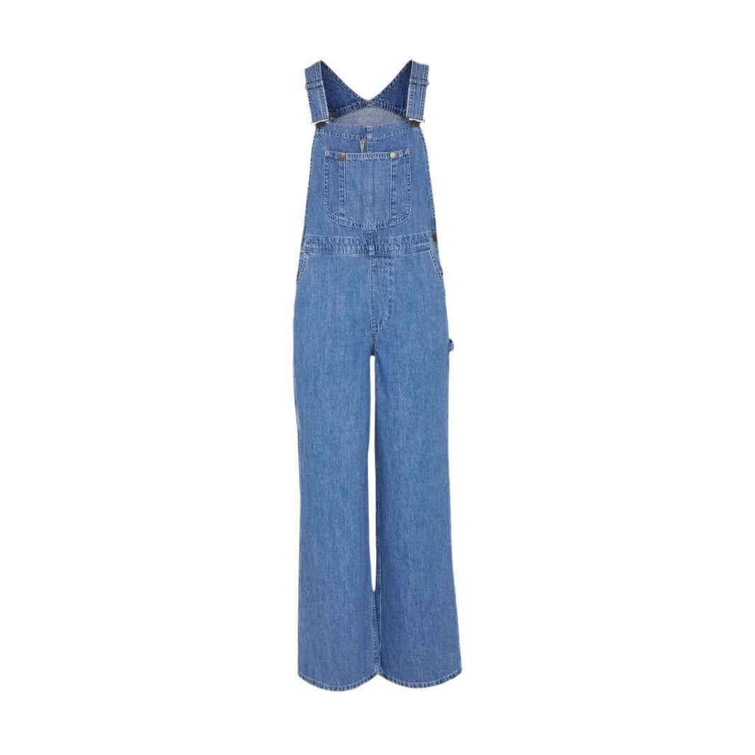 Damer denim jumpsuit med vida ben och justerbara axelband Mirla-Eva Jonsson