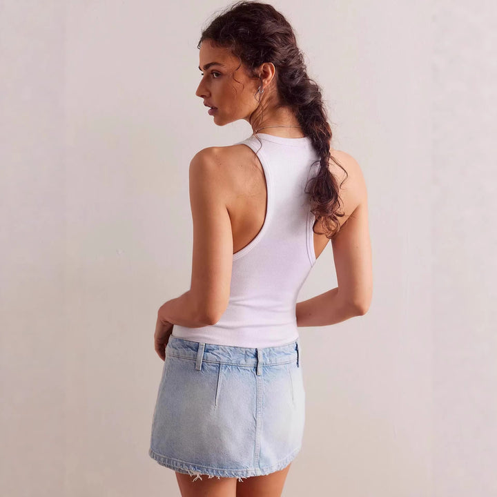 Damer denim-minikjol med fransig nederkant och avslappnad passform Mirla-Eva Jonsson