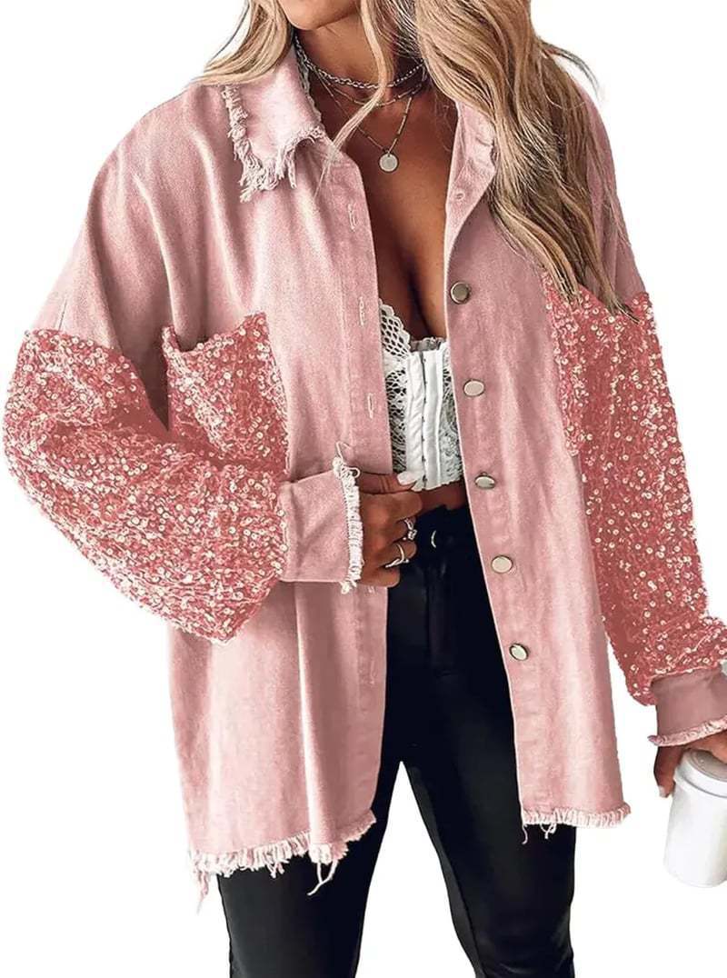 Damer denimblus med glittrande ärmar och fransig nederkant Mirla-Eva Jonsson