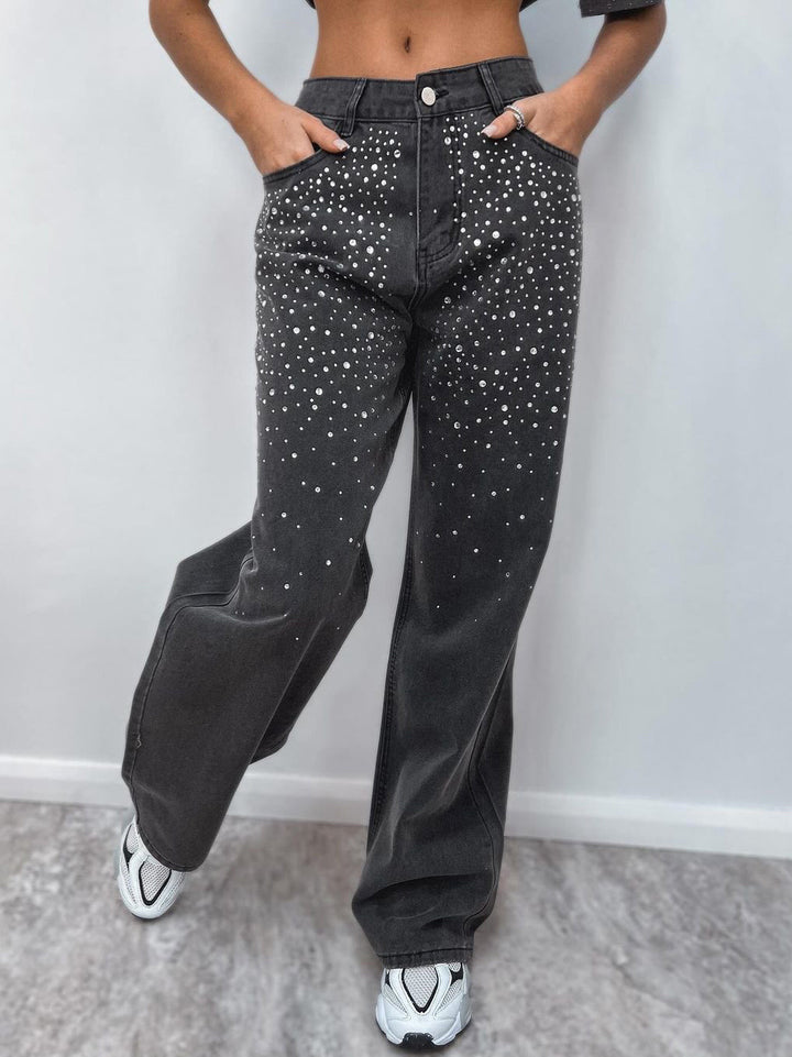 Damer denimbyxor med glittrande strassapplikationer Mirla-Eva Jonsson