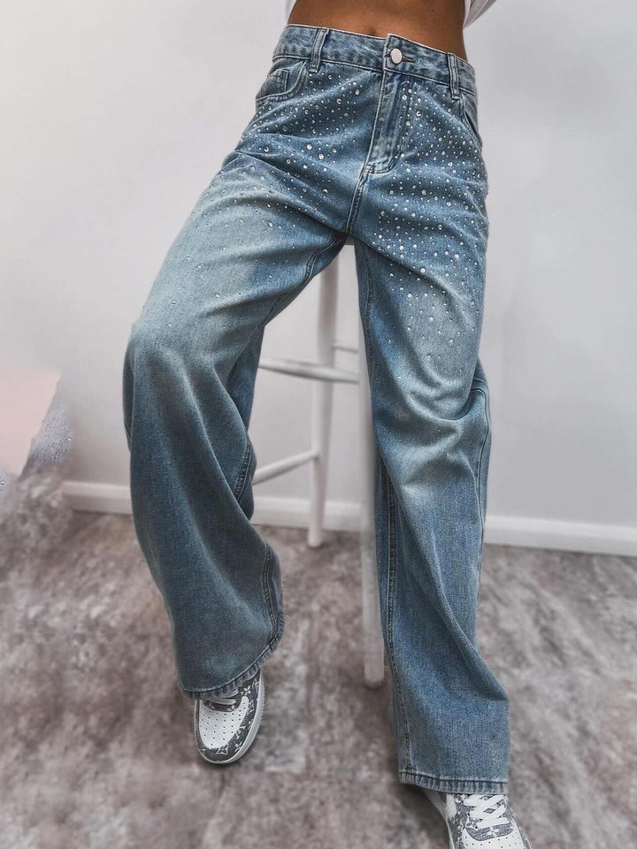 Damer denimbyxor med glittrande strassapplikationer Mirla-Eva Jonsson
