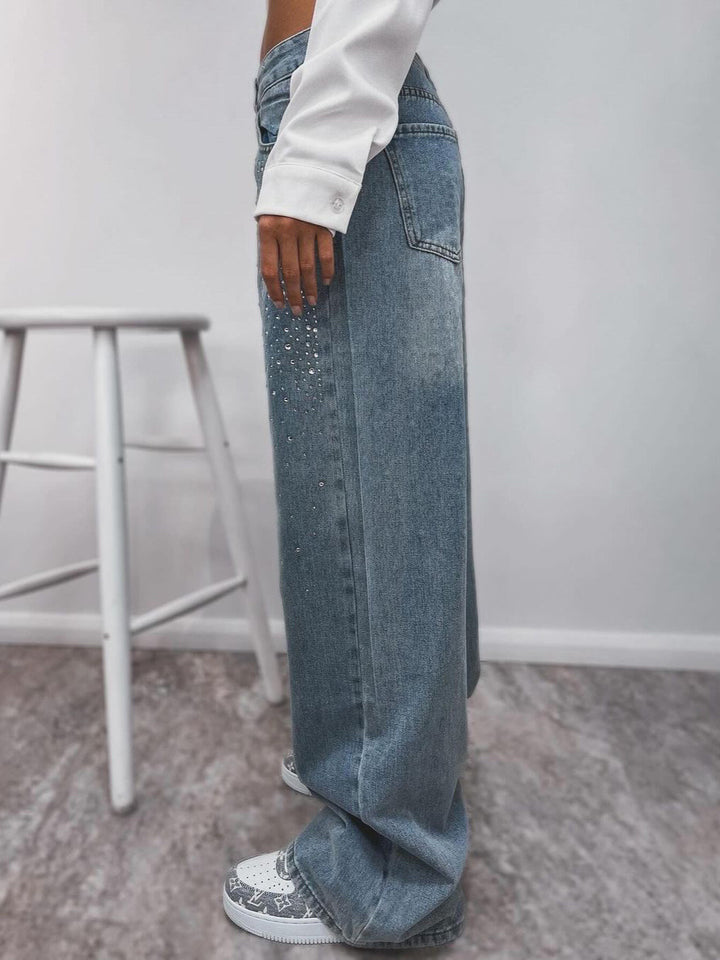 Damer denimbyxor med glittrande strassapplikationer Mirla-Eva Jonsson