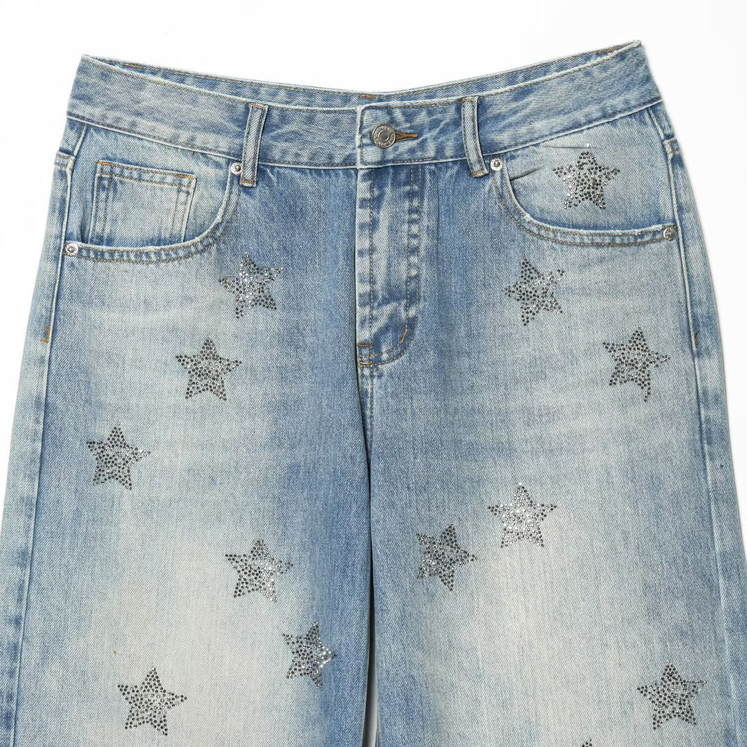 Damer denimjeans med glittrande stjärnmönster Mirla-Eva Jonsson