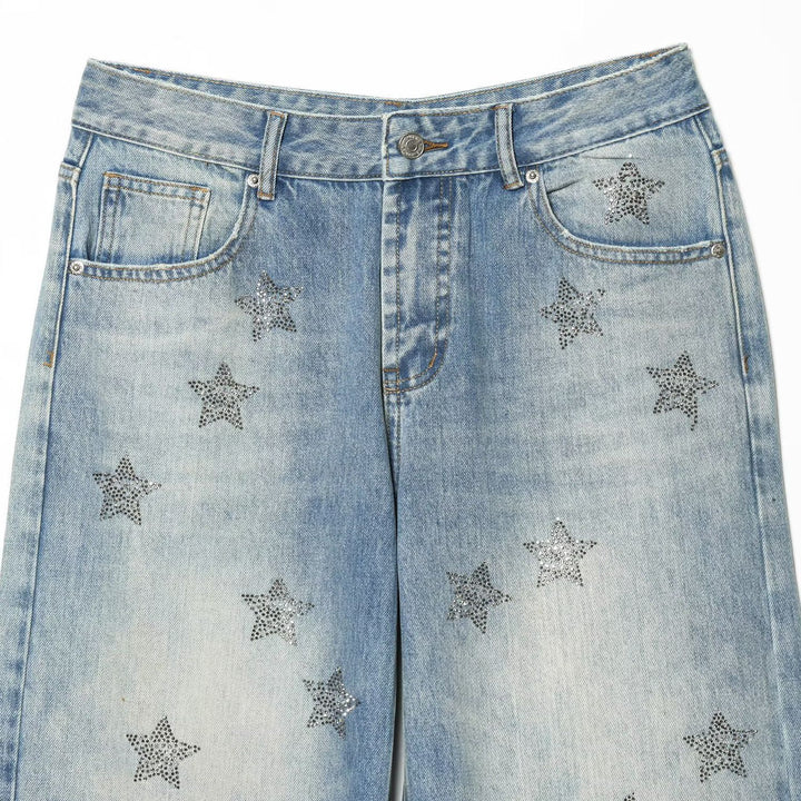 Damer denimjeans med glittrande stjärnmönster Mirla-Eva Jonsson