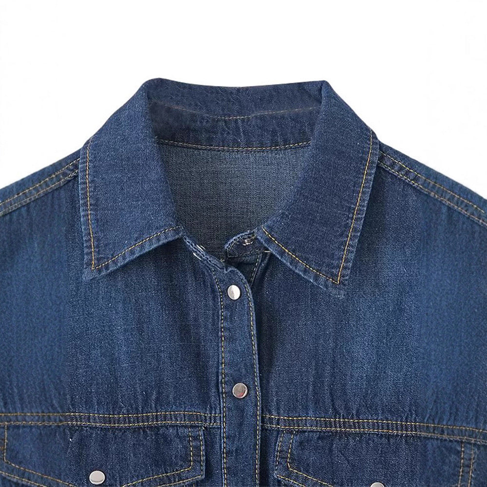 Damer denimkort jacka med dubbel bröstficka och klassisk krage Eva Jonsson-Eva Jonsson