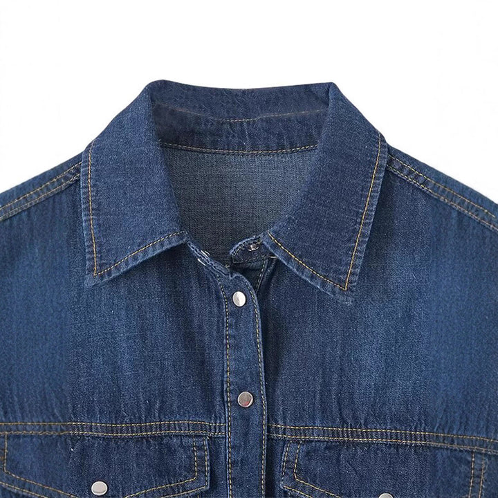 Damer denimkort jacka med dubbel bröstficka och klassisk krage Eva Jonsson-Eva Jonsson