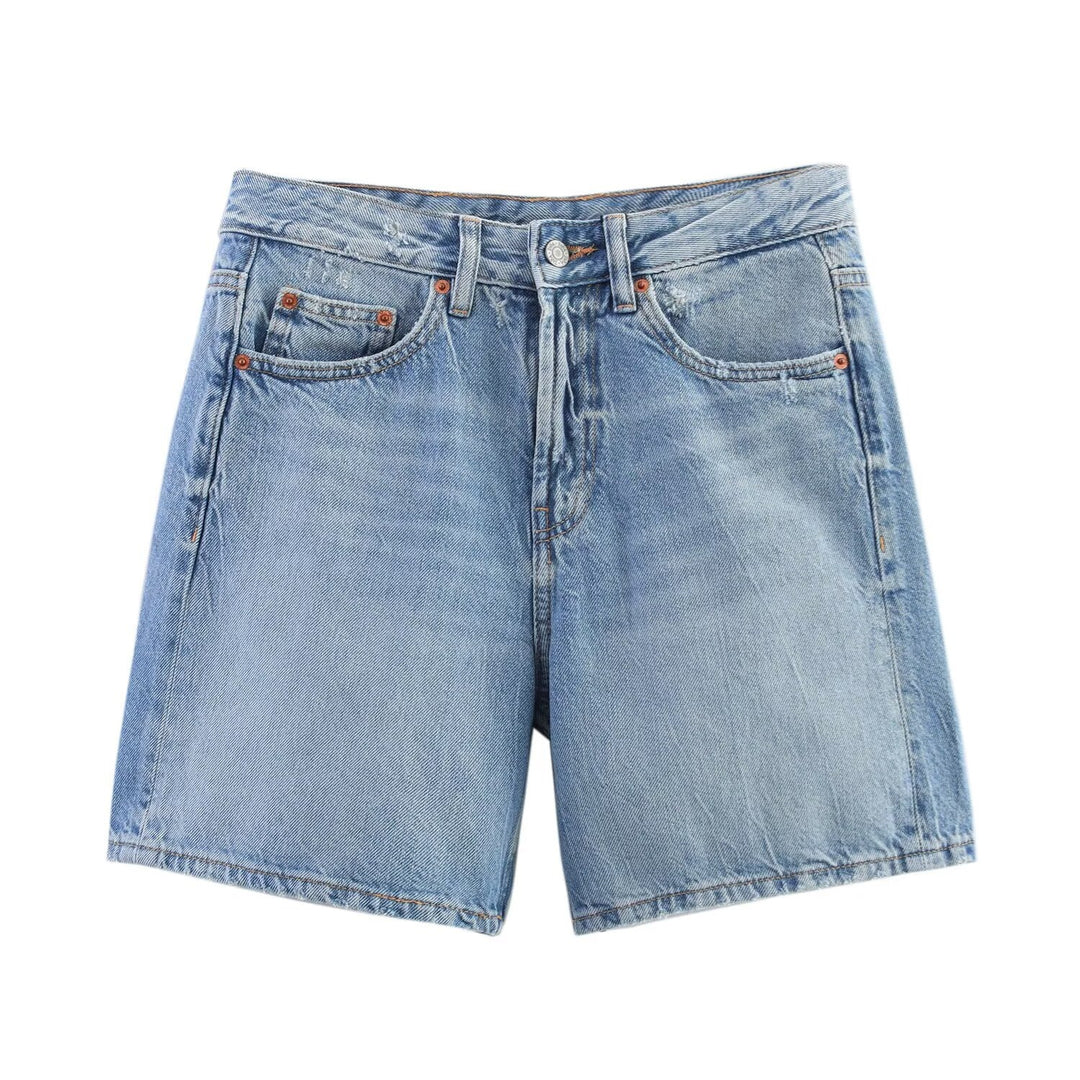 Damer denimshorts i avslappnad stil med hög midja och praktiska fickor Mirla-Eva Jonsson