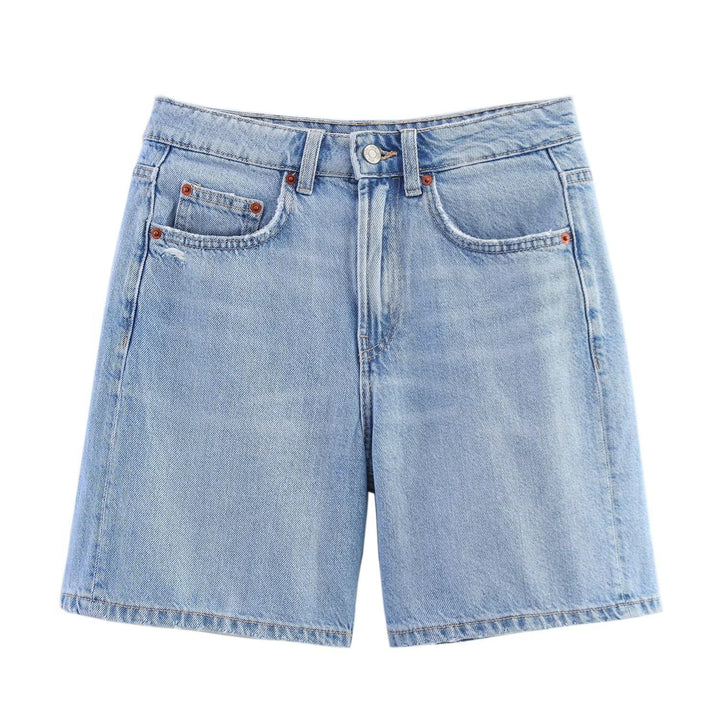 Damer denimshorts i avslappnad stil med hög midja och praktiska fickor Mirla-Eva Jonsson