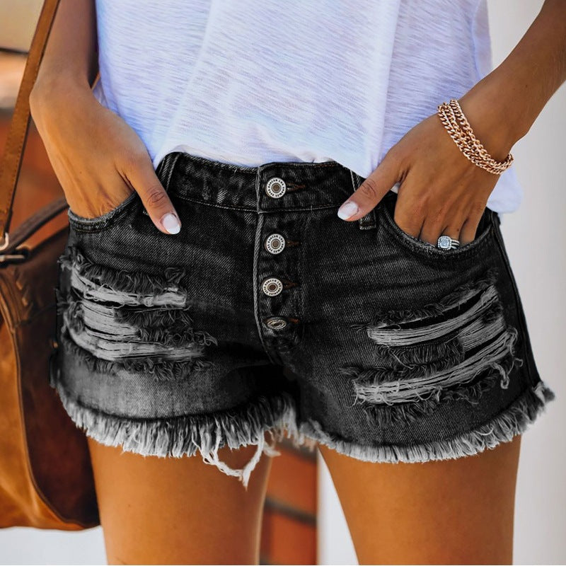 Damer denimshorts med förstörd look och hög midja Mirla-Eva Jonsson