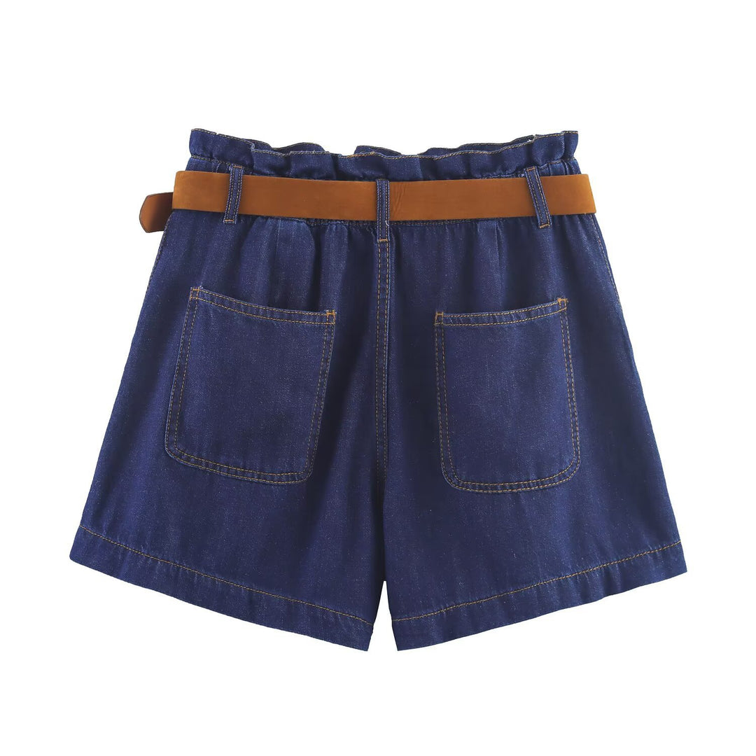 Damer denimshorts med högkvalitativt läderbälte och elastisk midja Mirla-Eva Jonsson