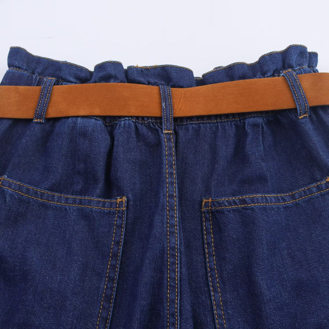 Damer denimshorts med högkvalitativt läderbälte och elastisk midja Mirla-Eva Jonsson