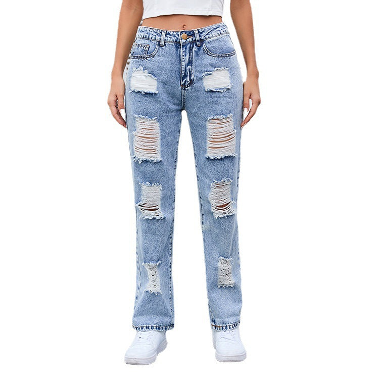 Damer destroyed Mom-jeans med avslappnad passform och hög midja Eva Jonsson-Eva Jonsson