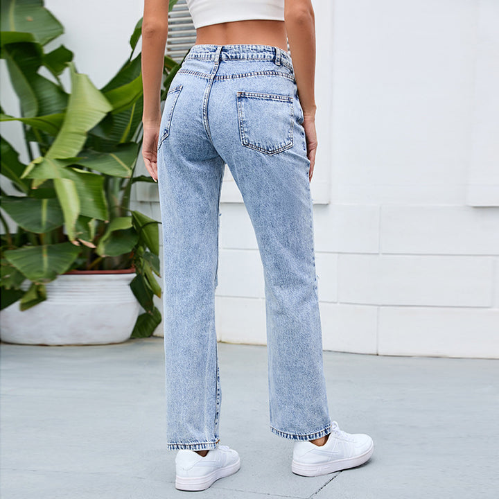 Damer destroyed Mom-jeans med avslappnad passform och hög midja Eva Jonsson-Eva Jonsson